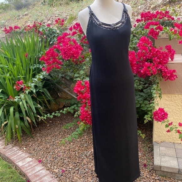 Vintage St John Evening by Marie Gray Formal Gown Knit Maxi Dress Black Sz 4 EUC - Picture 6 of 13